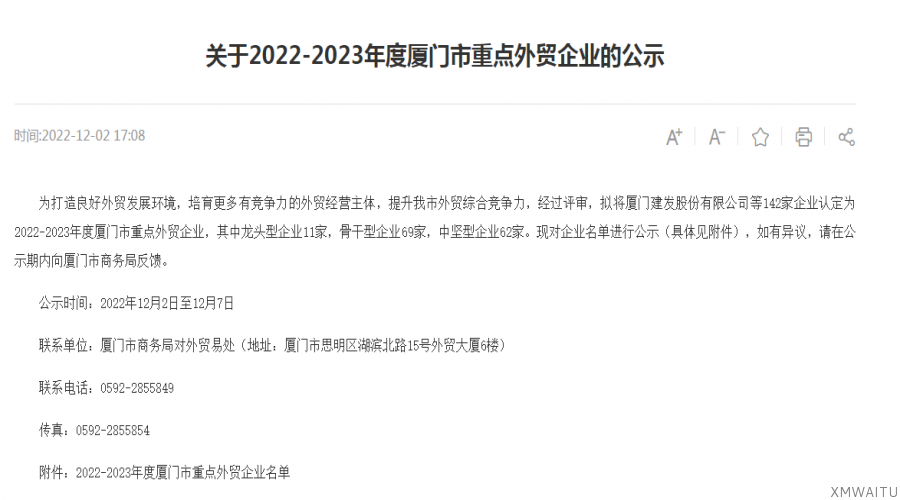 2022-2023年度廈門市重點外貿企業