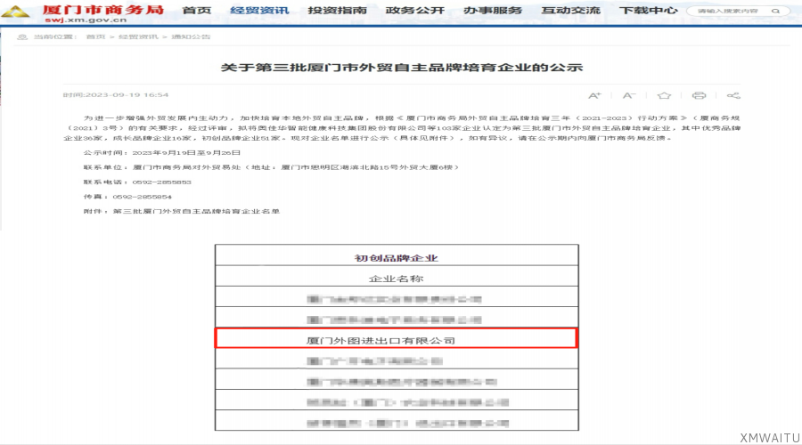 第三批廈門市外貿自主品牌培育企業